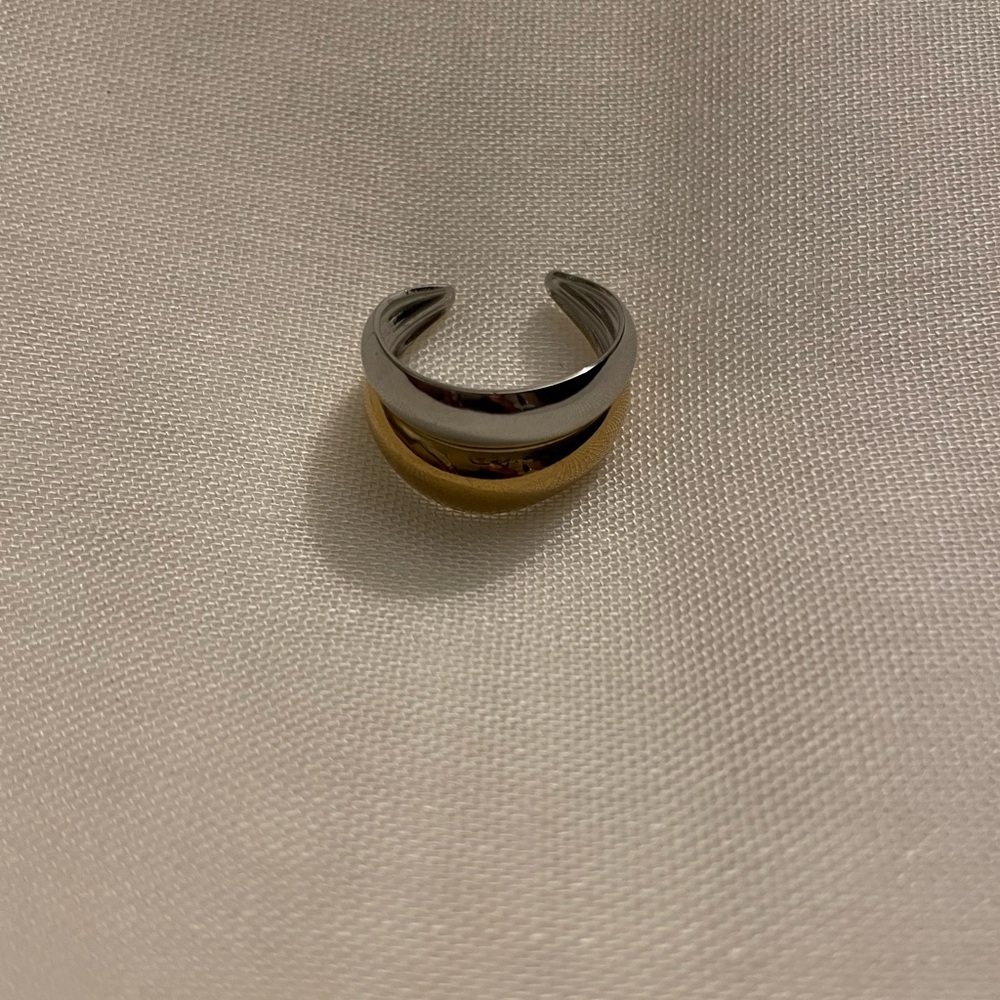 Delicate Two-Tone Gold & Silver Open Ring | 18K Gold-Plated - Picture 4 of 10